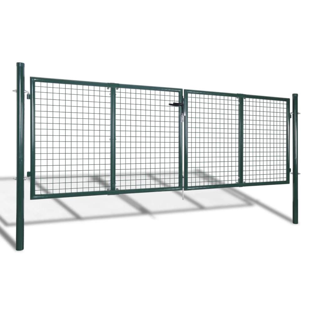 vidaXL Fence Gate Steel 120.5"x59.1" Green, 42979. Picture 2
