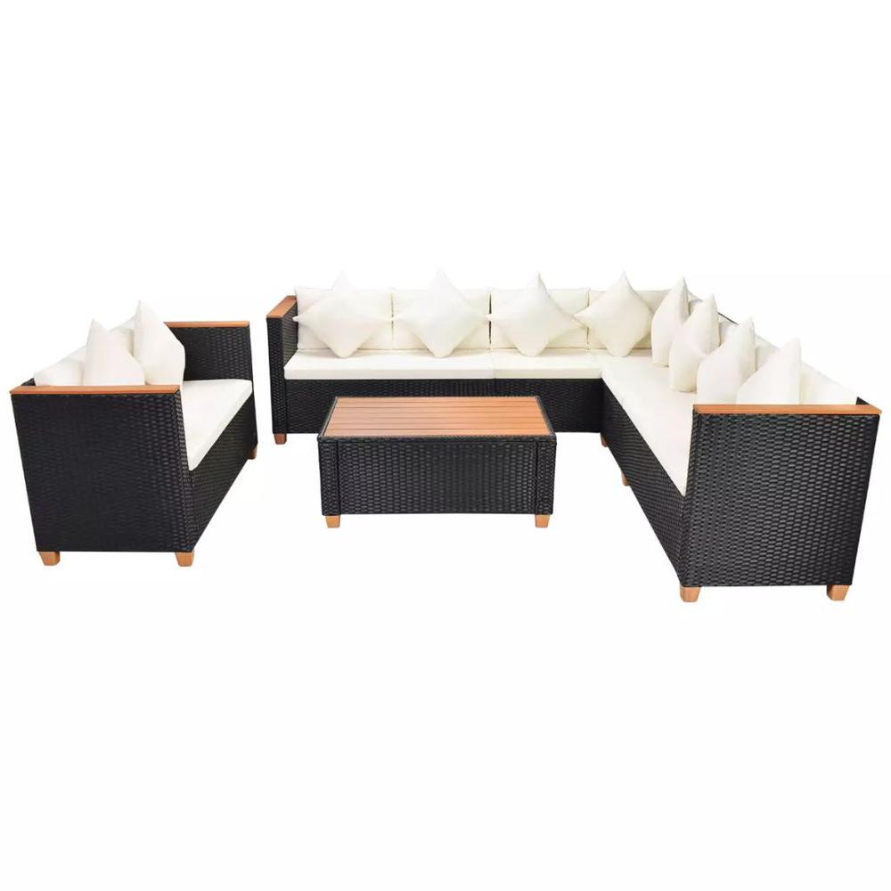 vidaXL 6 Piece Garden Lounge Set with Cushions Poly Rattan Black, 42996. Picture 2