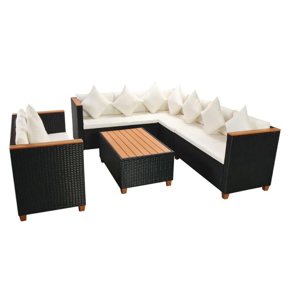 vidaXL 5 Piece Garden Lounge Set with Cushions Poly Rattan Black, 42998. Picture 4