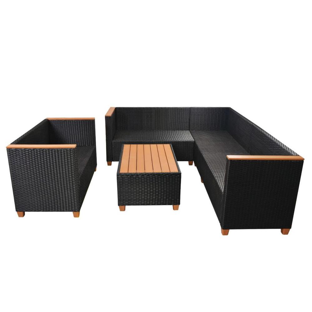 vidaXL 5 Piece Garden Lounge Set with Cushions Poly Rattan Black, 42998. Picture 6