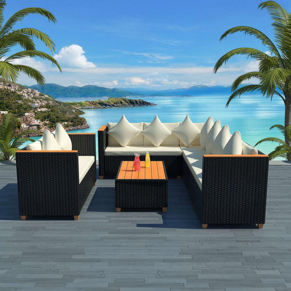 vidaXL 5 Piece Garden Lounge Set with Cushions Poly Rattan Black, 42998. The main picture.