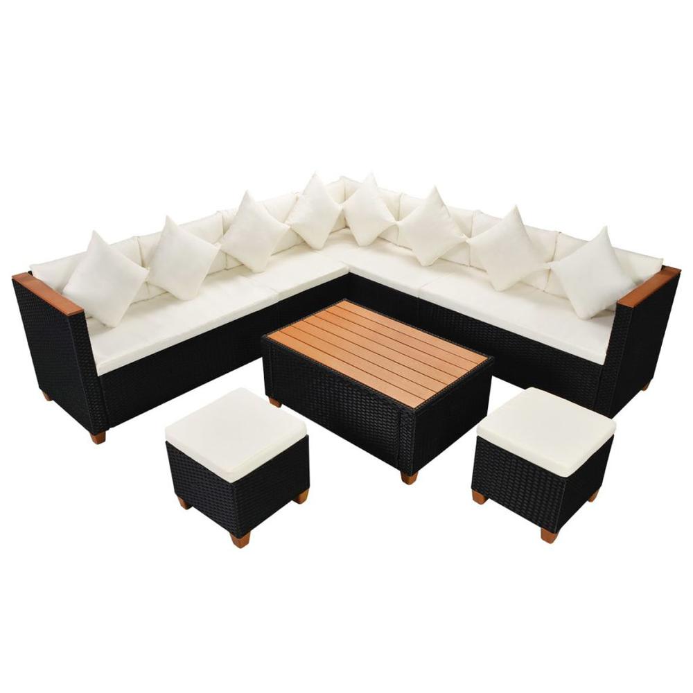 vidaXL 7 Piece Garden Lounge Set with Cushions Poly Rattan Black, 42999. Picture 2