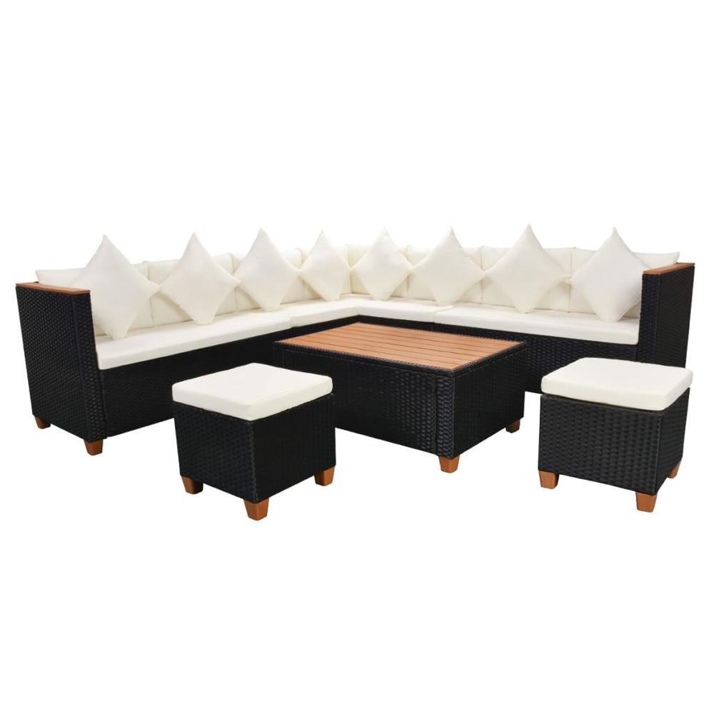 vidaXL 7 Piece Garden Lounge Set with Cushions Poly Rattan Black, 42999. Picture 3