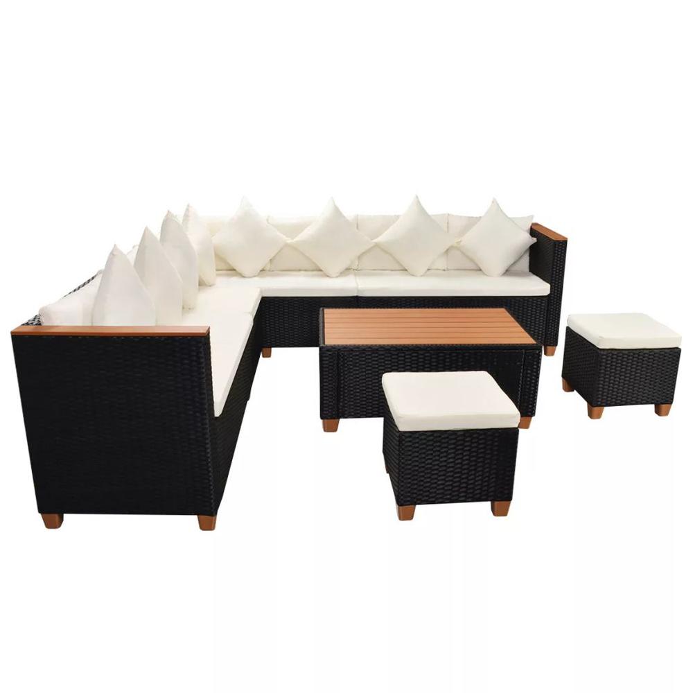 vidaXL 7 Piece Garden Lounge Set with Cushions Poly Rattan Black, 42999. Picture 4