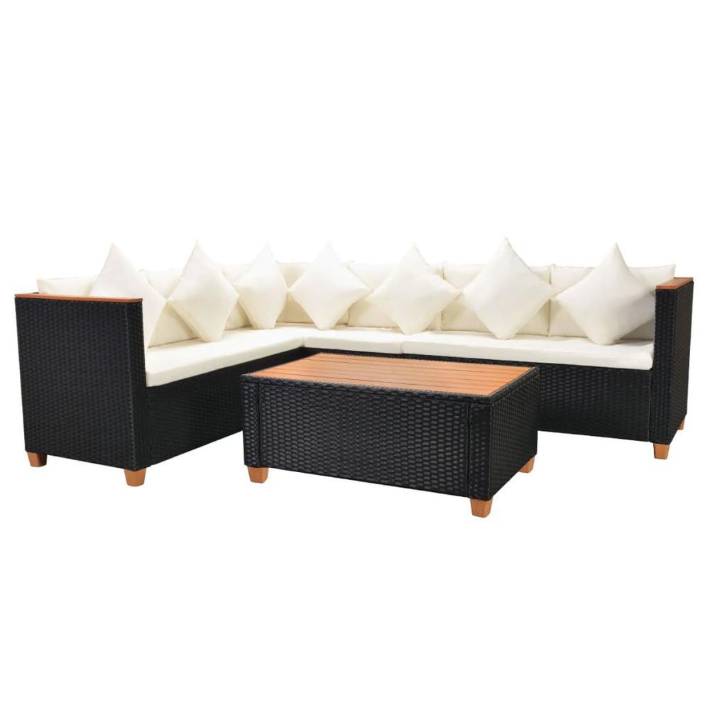 vidaXL 4 Piece Garden Lounge Set with Cushions Poly Rattan Black, 43000. Picture 3