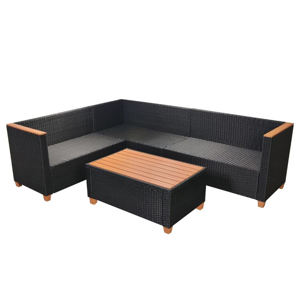 vidaXL 4 Piece Garden Lounge Set with Cushions Poly Rattan Black, 43000. Picture 5