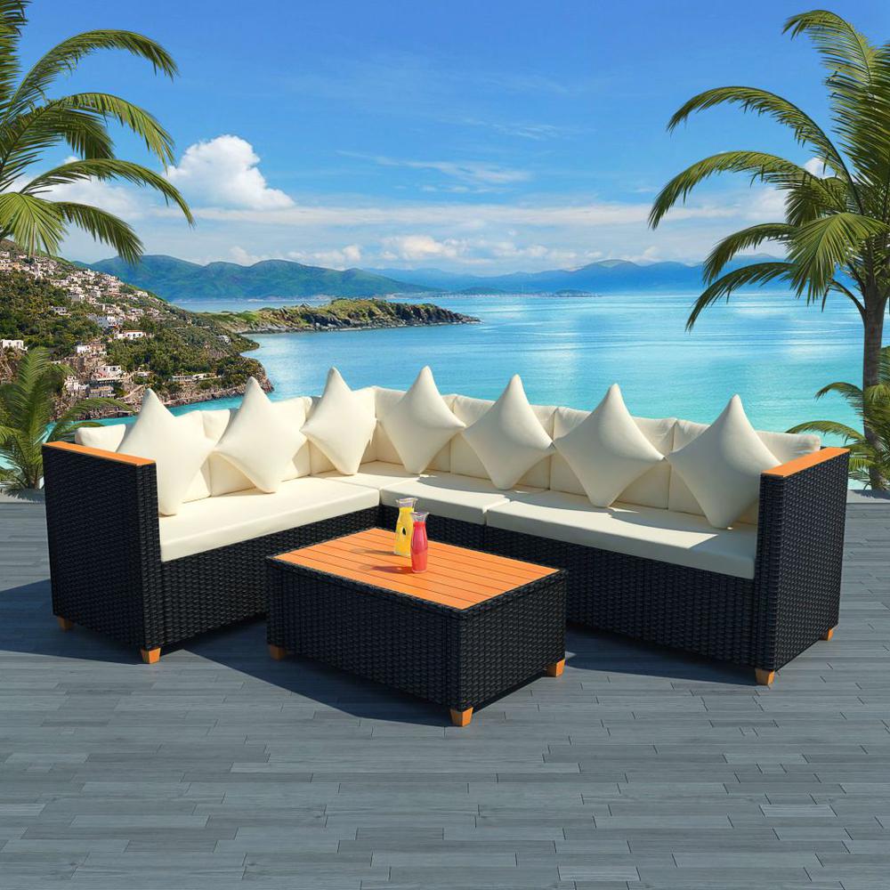 vidaXL 4 Piece Garden Lounge Set with Cushions Poly Rattan Black, 43000. Picture 1