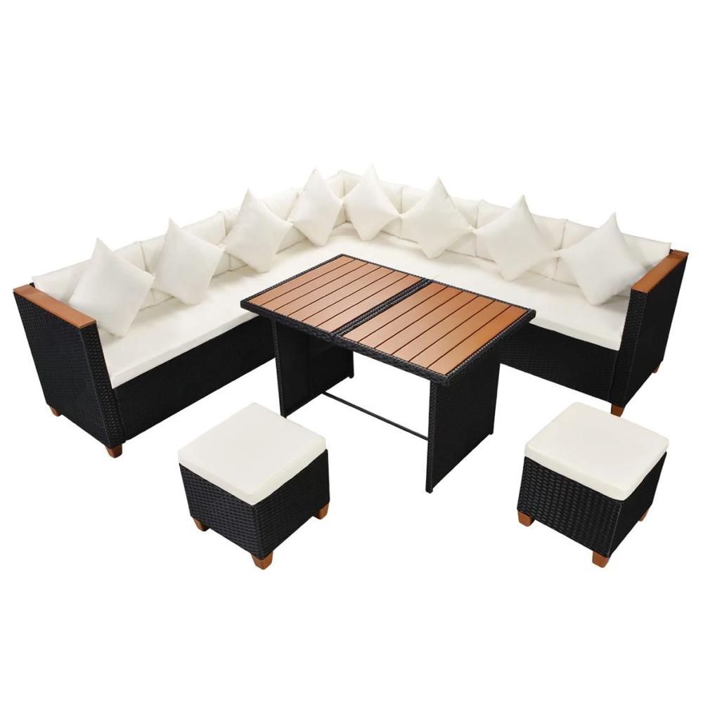 vidaXL 7 Piece Garden Lounge Set with Cushions Poly Rattan Black, 43001. Picture 2
