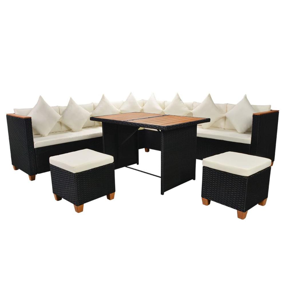 vidaXL 7 Piece Garden Lounge Set with Cushions Poly Rattan Black, 43001. Picture 3
