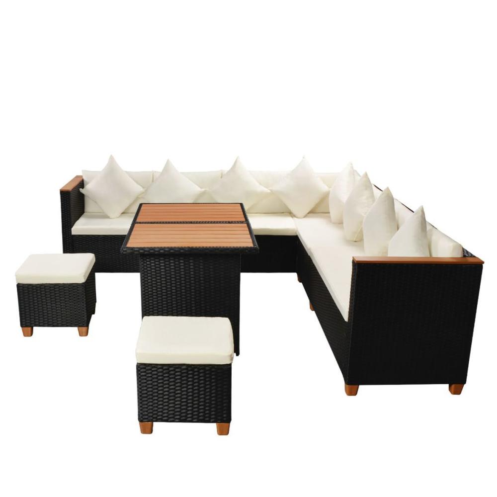 vidaXL 7 Piece Garden Lounge Set with Cushions Poly Rattan Black, 43001. Picture 4
