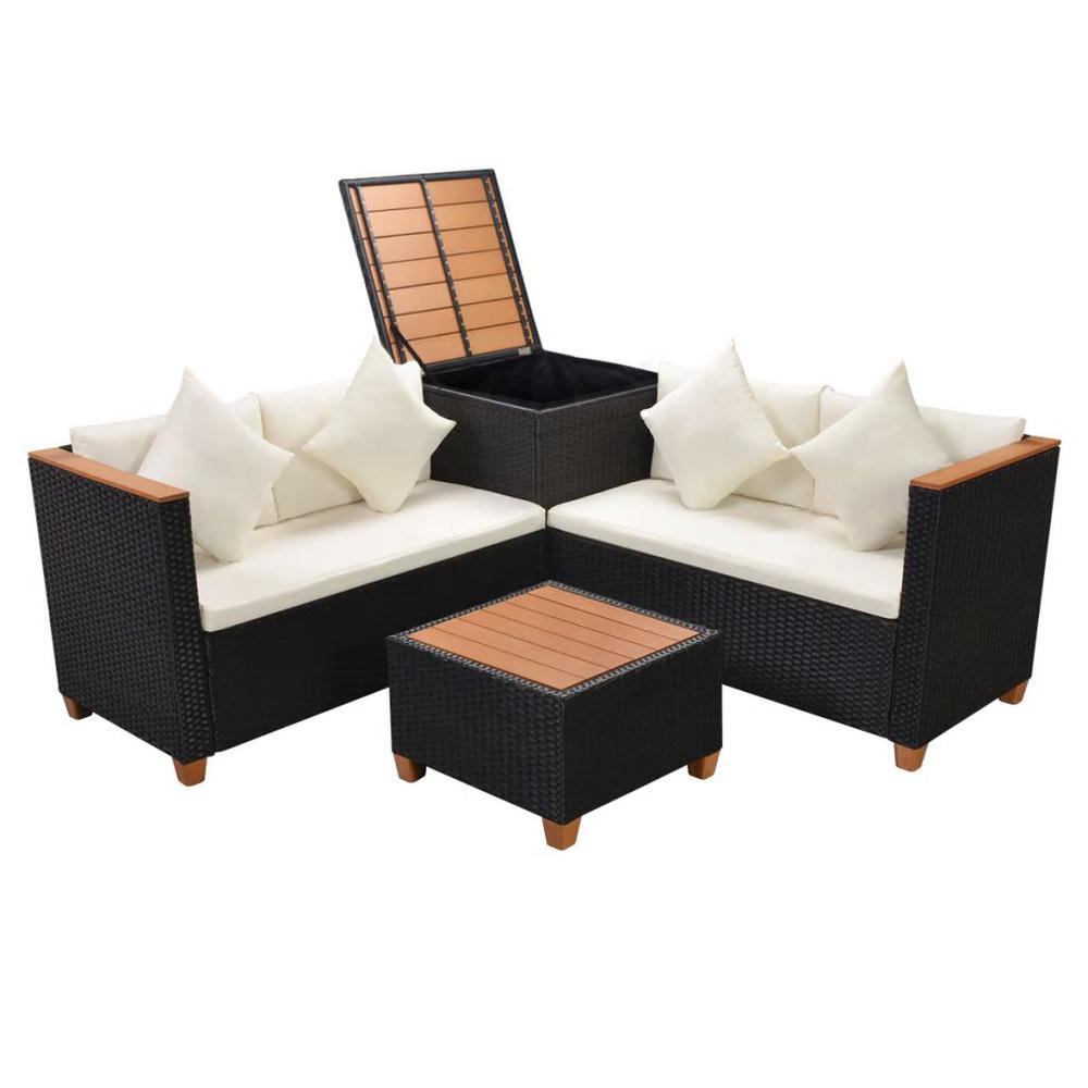 vidaXL 4 Piece Garden Lounge Set with Cushions Poly Rattan Black, 43003. Picture 2