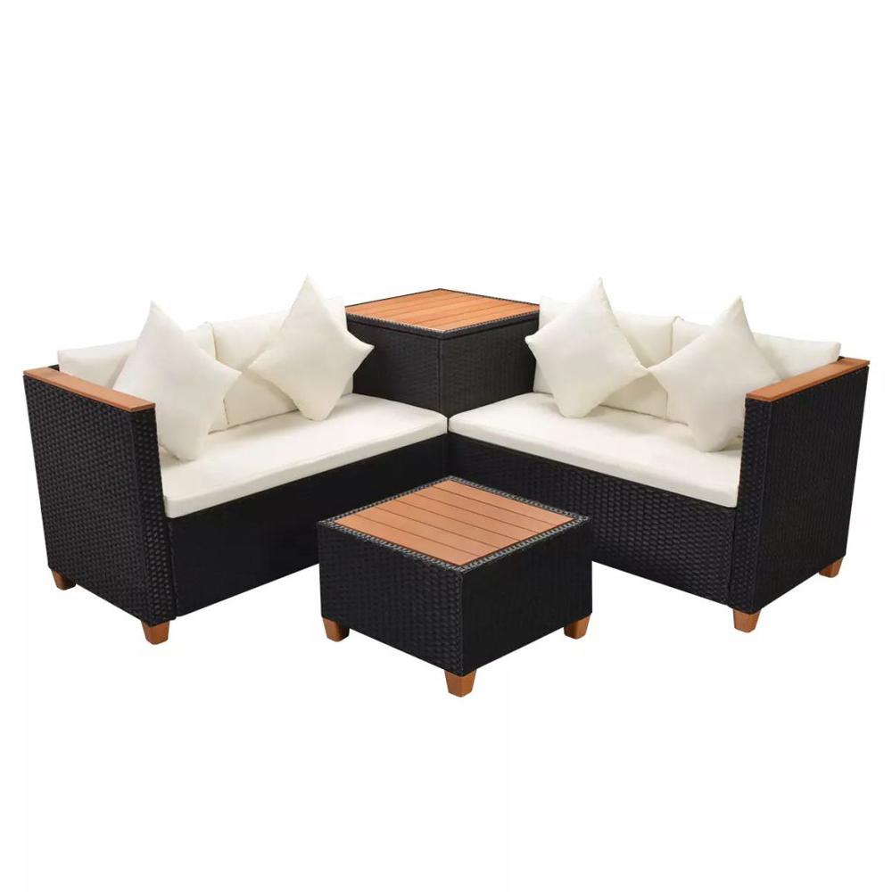 vidaXL 4 Piece Garden Lounge Set with Cushions Poly Rattan Black, 43003. Picture 4
