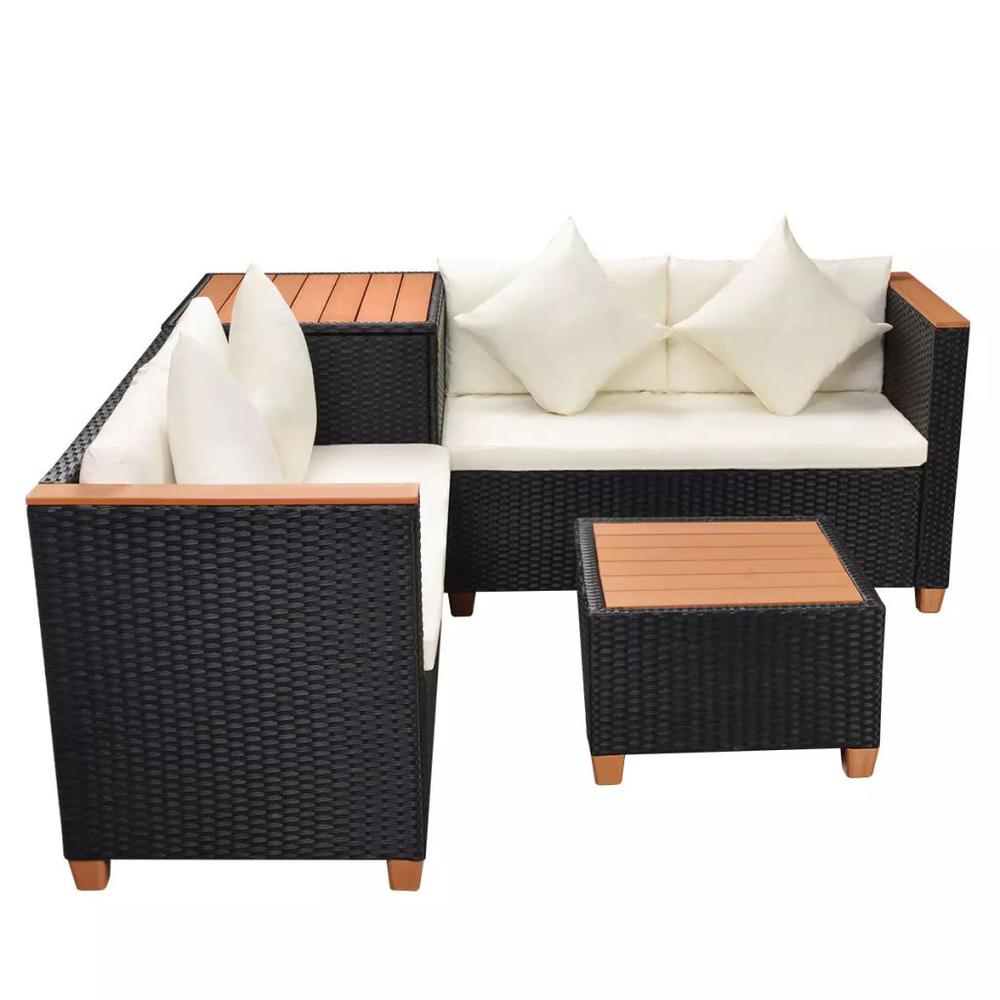 vidaXL 4 Piece Garden Lounge Set with Cushions Poly Rattan Black, 43003. Picture 5