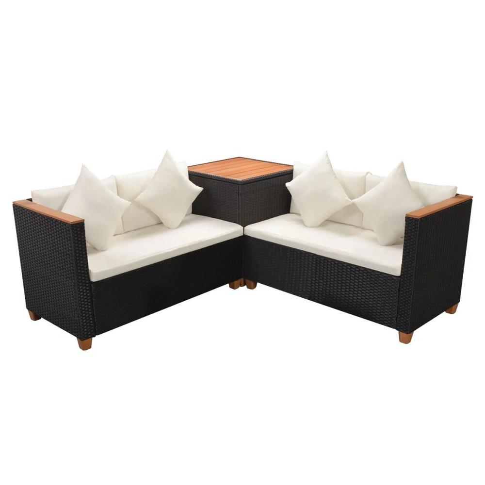 vidaXL 4 Piece Garden Lounge Set with Cushions Poly Rattan Black, 43003. Picture 6