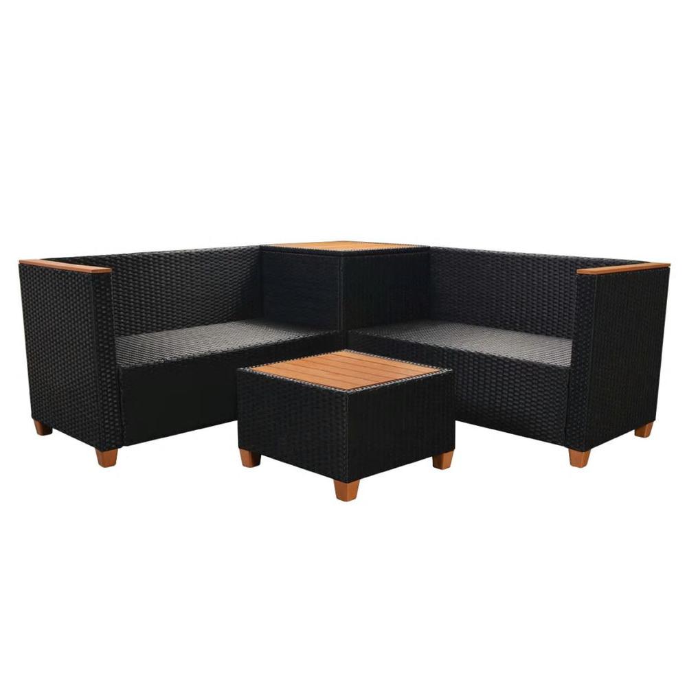 vidaXL 4 Piece Garden Lounge Set with Cushions Poly Rattan Black, 43003. Picture 7