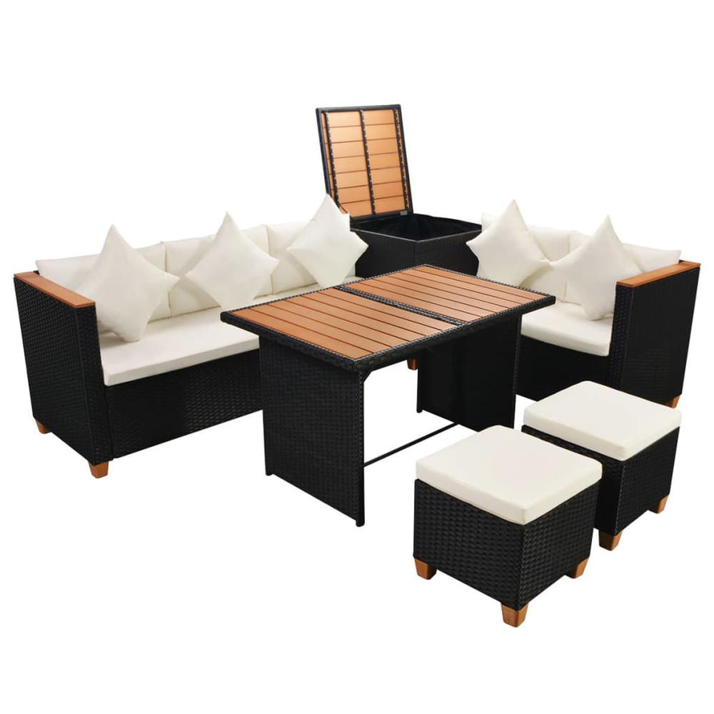 vidaXL 7 Piece Garden Lounge Set with Cushions Poly Rattan Black, 43004. Picture 2