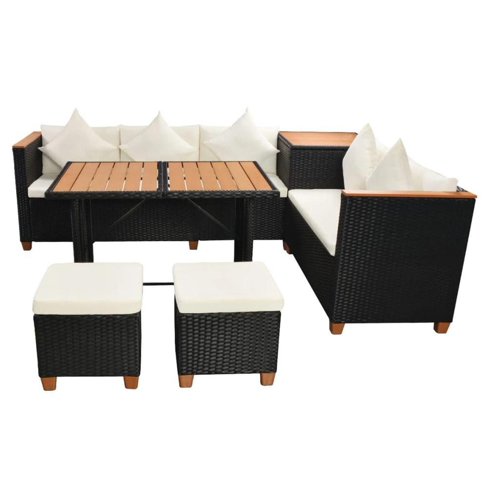 vidaXL 7 Piece Garden Lounge Set with Cushions Poly Rattan Black, 43004. Picture 3