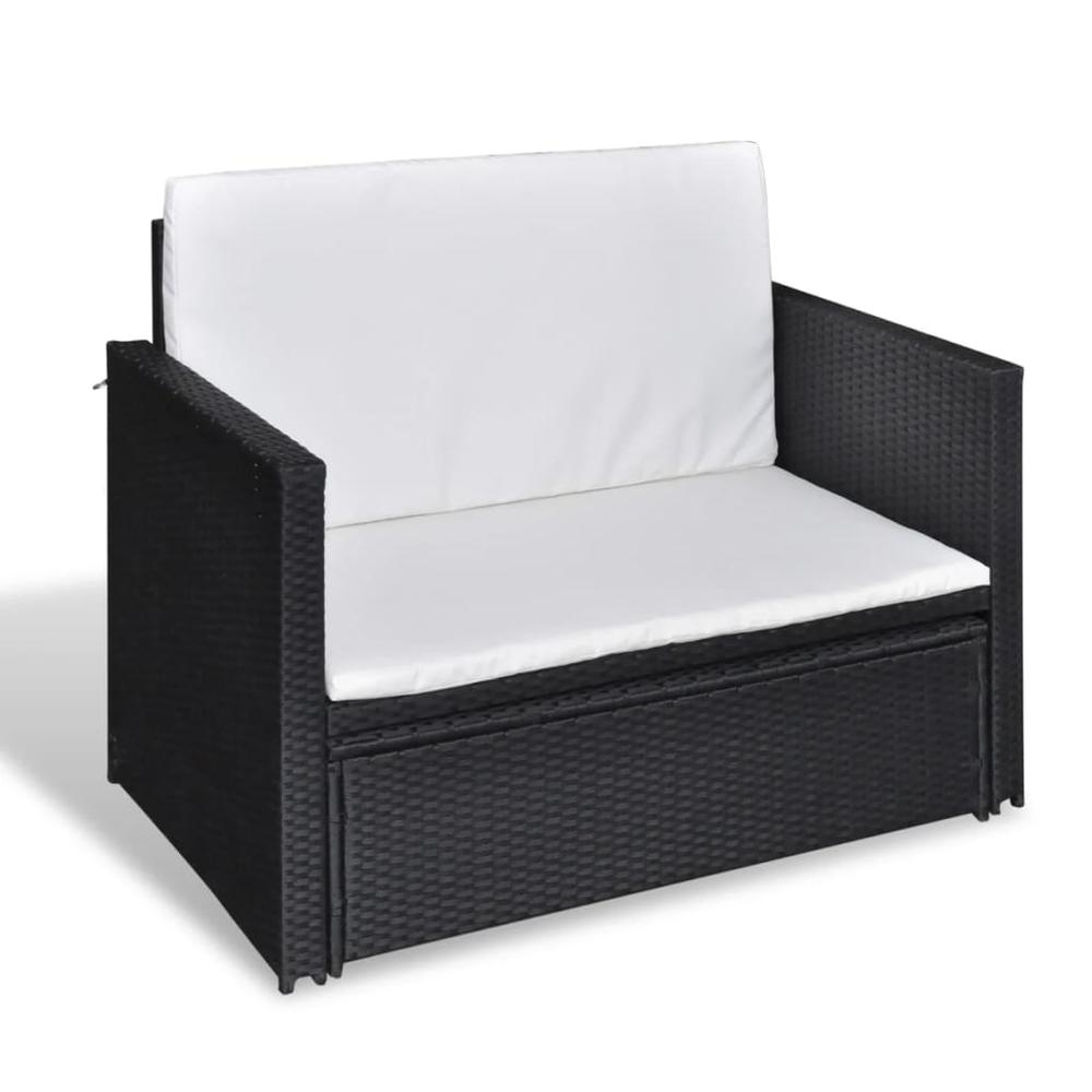 vidaXL 2 Piece Garden Lounge Set with Cushions Poly Rattan Black, 43071. Picture 4