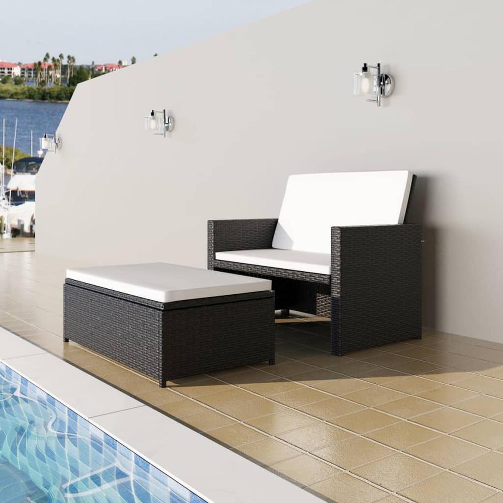 vidaXL 2 Piece Garden Lounge Set with Cushions Poly Rattan Black, 43071. Picture 1