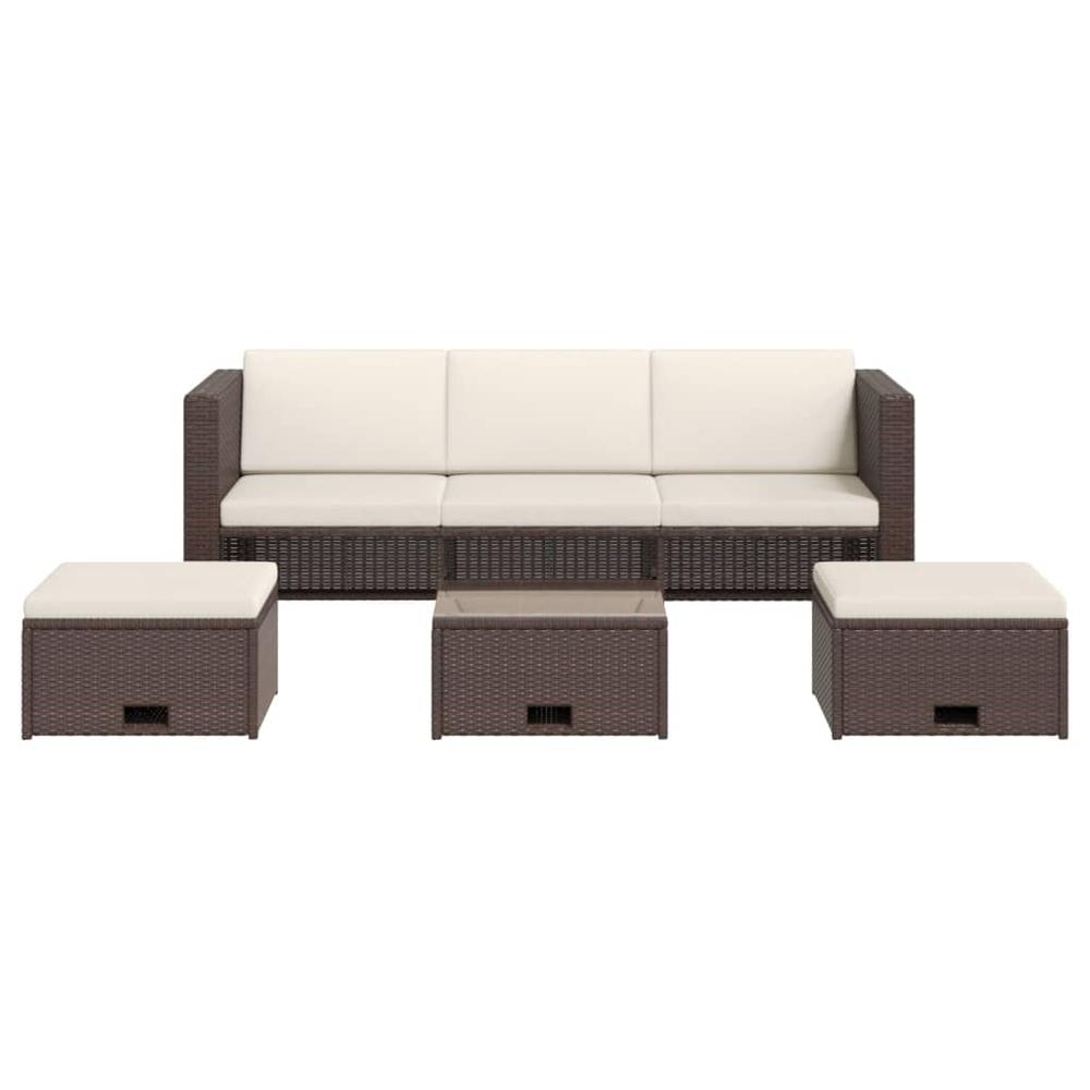 4 Piece Patio Lounge Set with Cushions Poly Rattan Brown. Picture 2