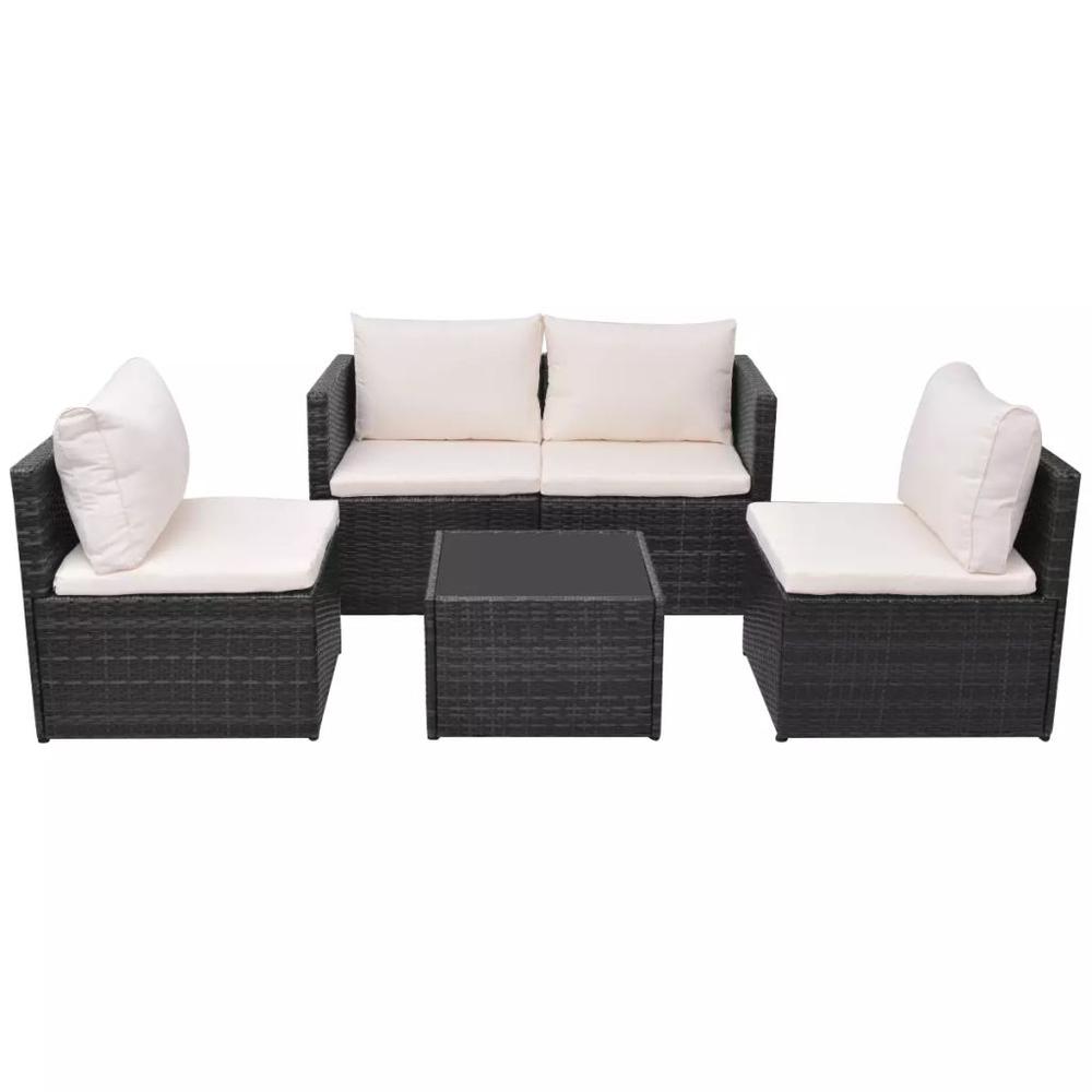vidaXL 5 Piece Garden Lounge Set with Cushions Poly Rattan Black, 43110. Picture 2