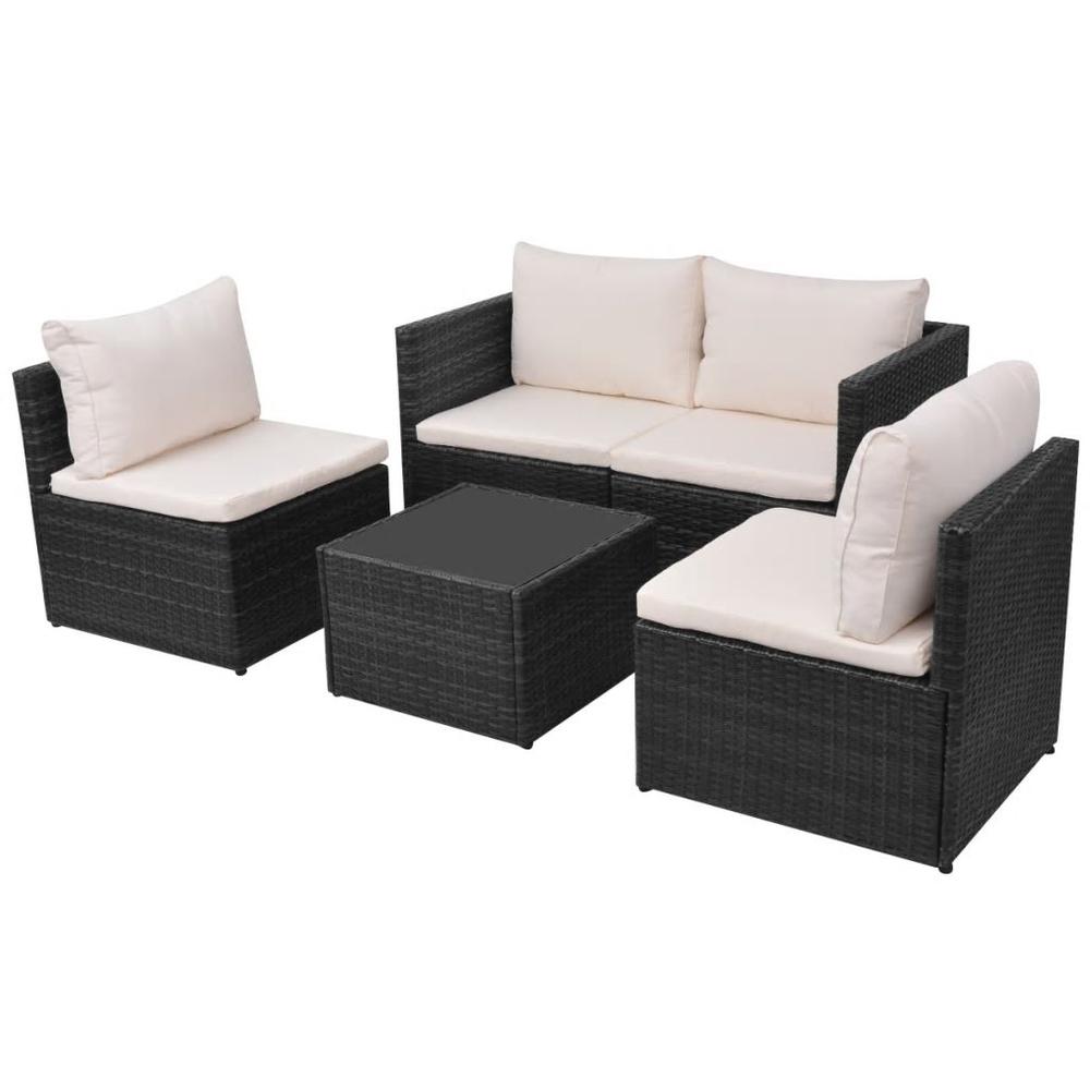 vidaXL 5 Piece Garden Lounge Set with Cushions Poly Rattan Black, 43110. Picture 3