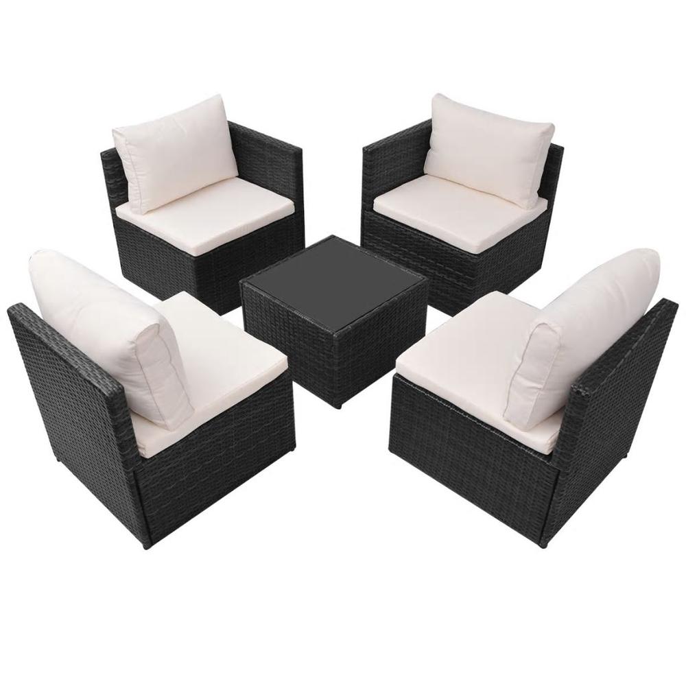 vidaXL 5 Piece Garden Lounge Set with Cushions Poly Rattan Black, 43110. Picture 4