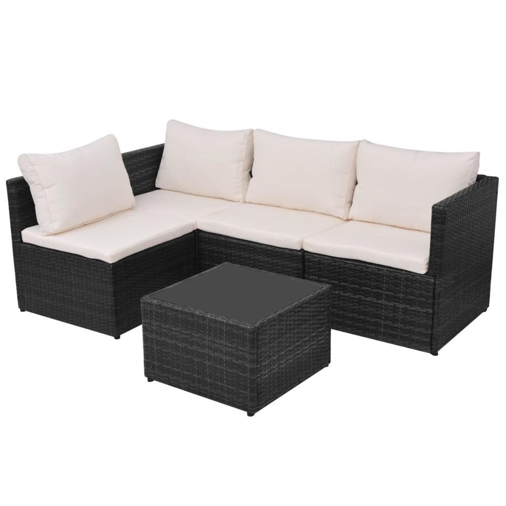 vidaXL 5 Piece Garden Lounge Set with Cushions Poly Rattan Black, 43110. Picture 5