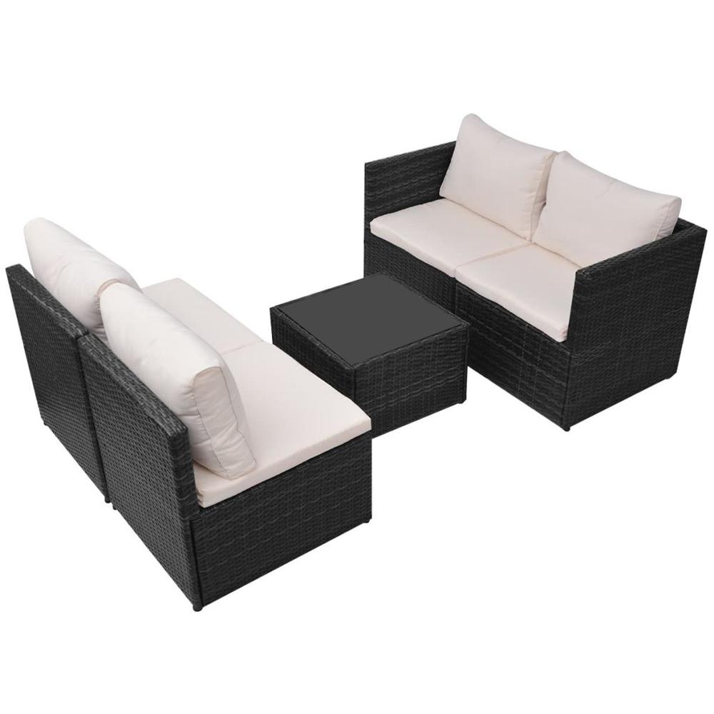 vidaXL 5 Piece Garden Lounge Set with Cushions Poly Rattan Black, 43110. Picture 6
