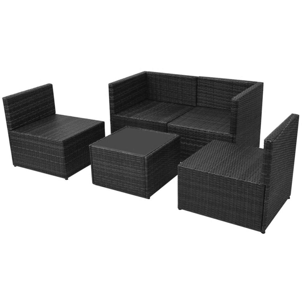 vidaXL 5 Piece Garden Lounge Set with Cushions Poly Rattan Black, 43110. Picture 7