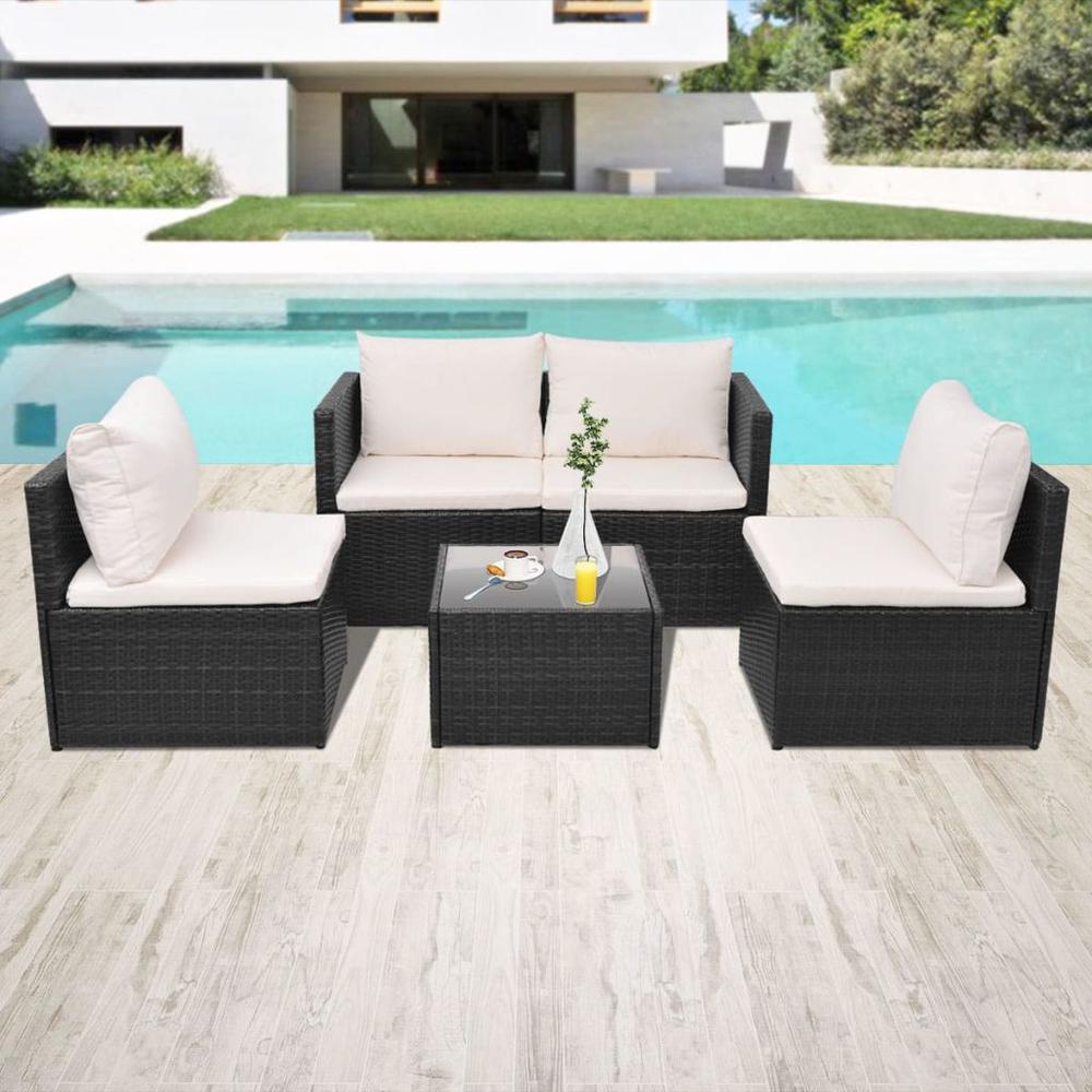 vidaXL 5 Piece Garden Lounge Set with Cushions Poly Rattan Black, 43110. Picture 1