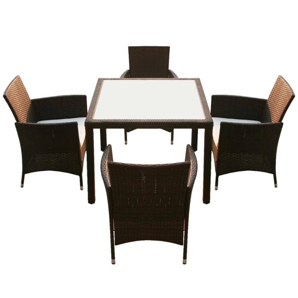 5 Piece Patio Dining Set with Cushions Poly Rattan Brown. Picture 2