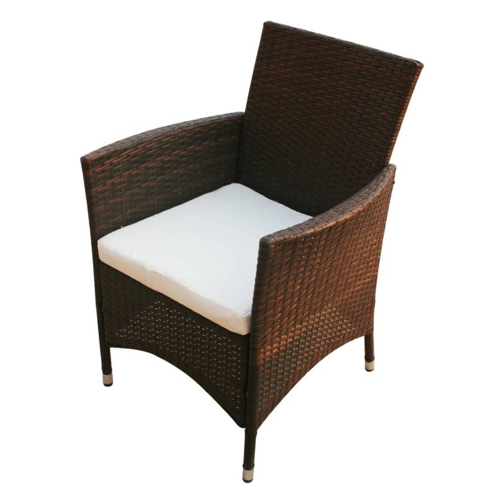 5 Piece Patio Dining Set with Cushions Poly Rattan Brown. Picture 6