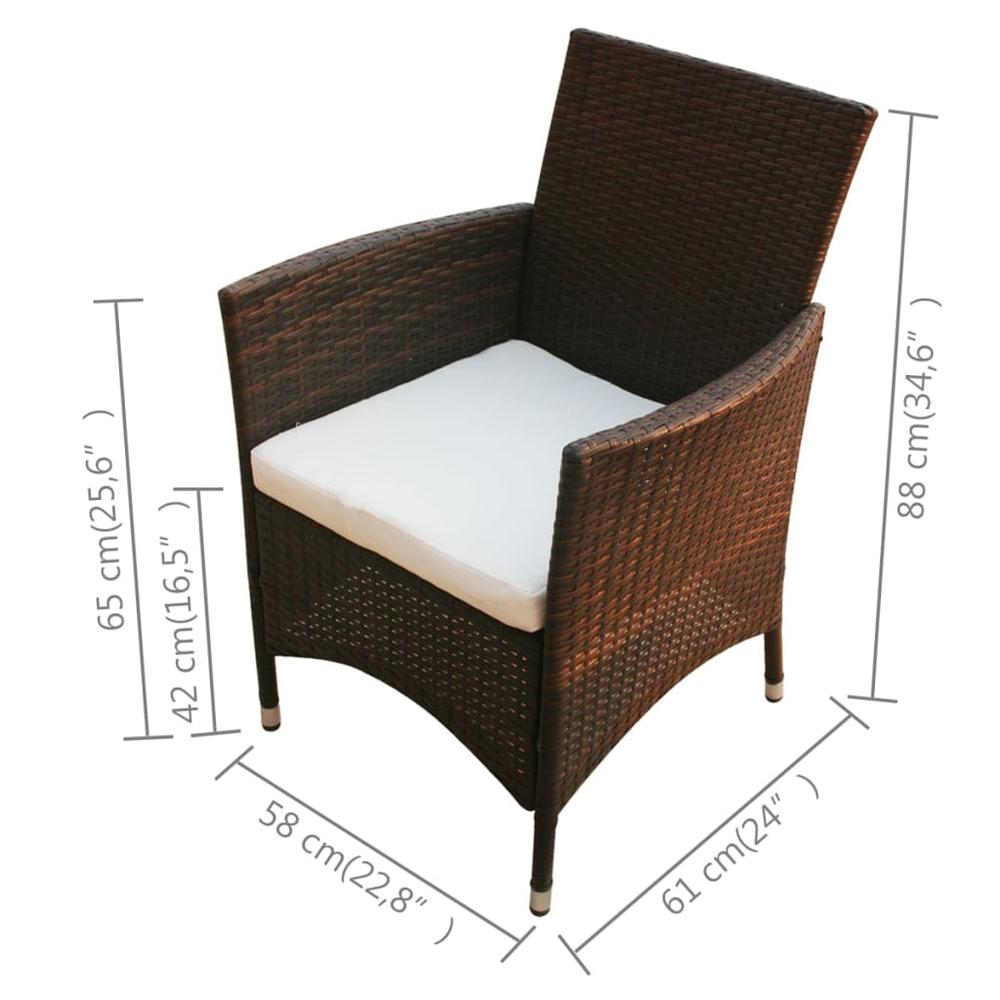 5 Piece Patio Dining Set with Cushions Poly Rattan Brown. Picture 10