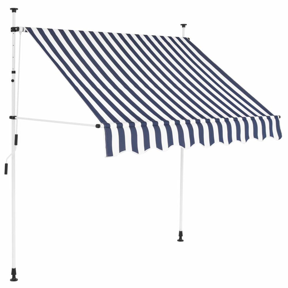 vidaXL Manual Retractable Awning 59" Blue and White Stripes, 43219. Picture 1