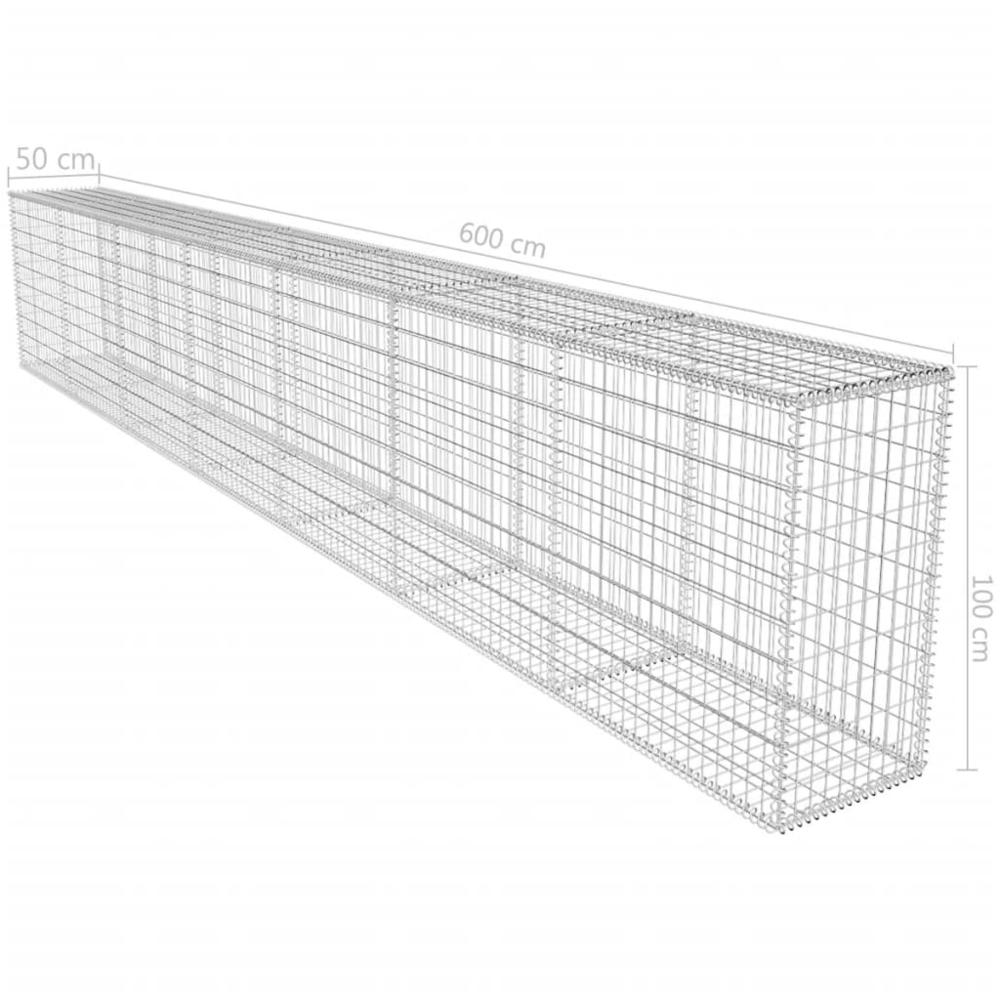 vidaXL Gabion Wall with Cover Galvanised Steel 19.7'x1.6'x3.3', 142530. Picture 6