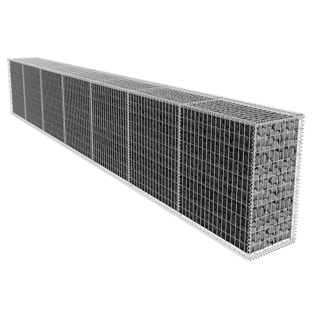 vidaXL Gabion Wall with Cover Galvanised Steel 19.7'x1.6'x3.3', 142530. Picture 1