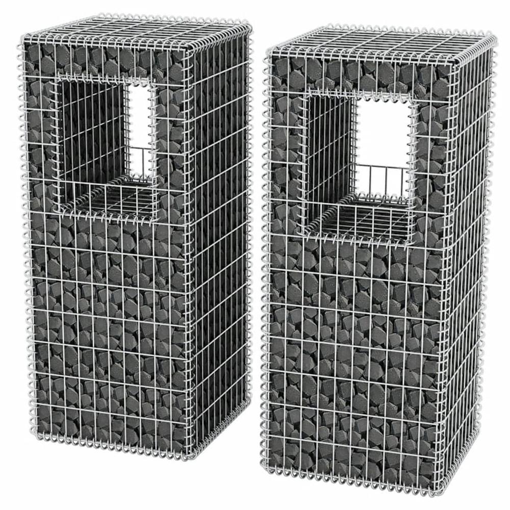 vidaXL Gabion Basket Posts/Planters 2 pcs Steel 19.7"x19.7"x47.2", 142544. Picture 3