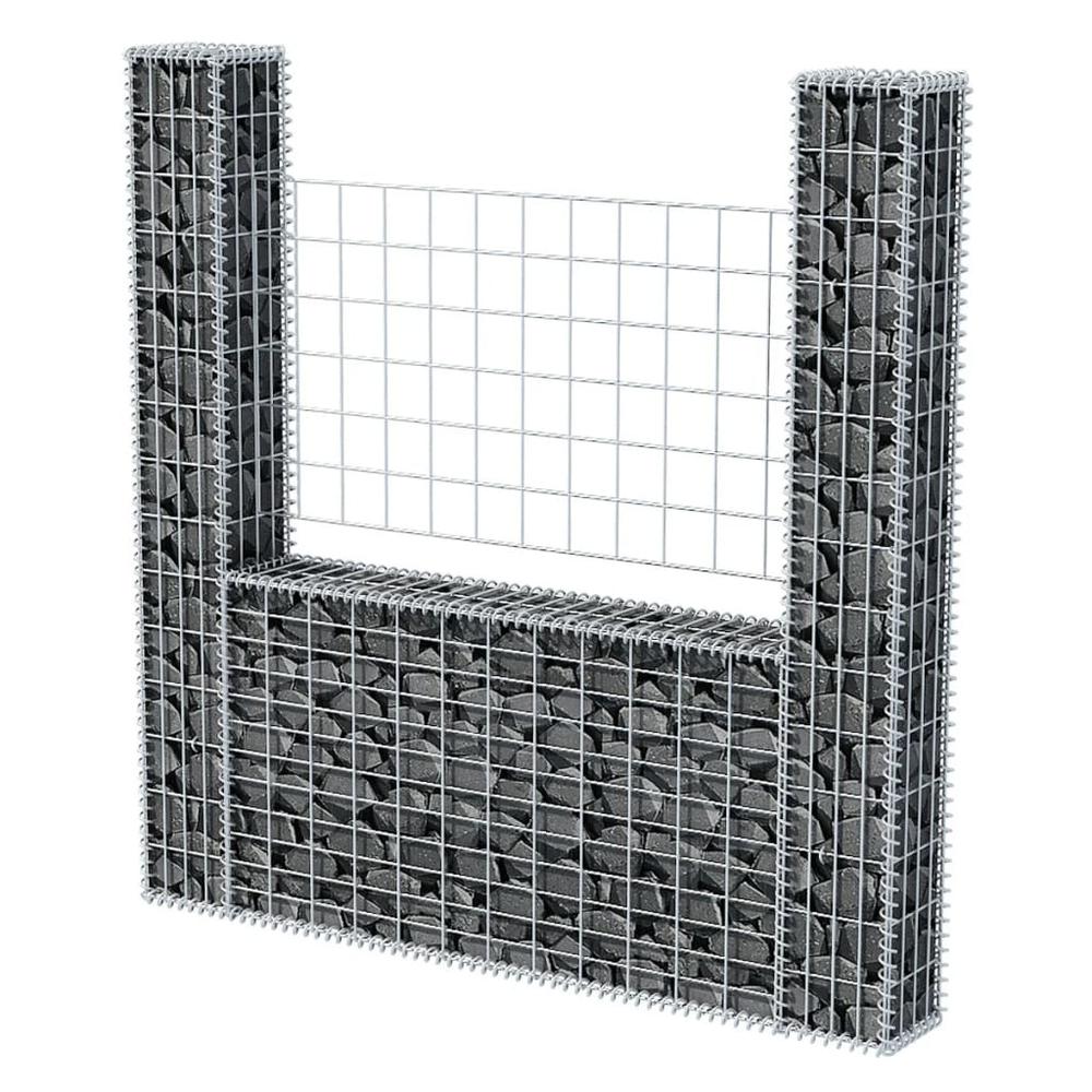 vidaXL Gabion Basket U-Shape Galvanised Steel 63"x7.9"x59.1", 142545. Picture 3