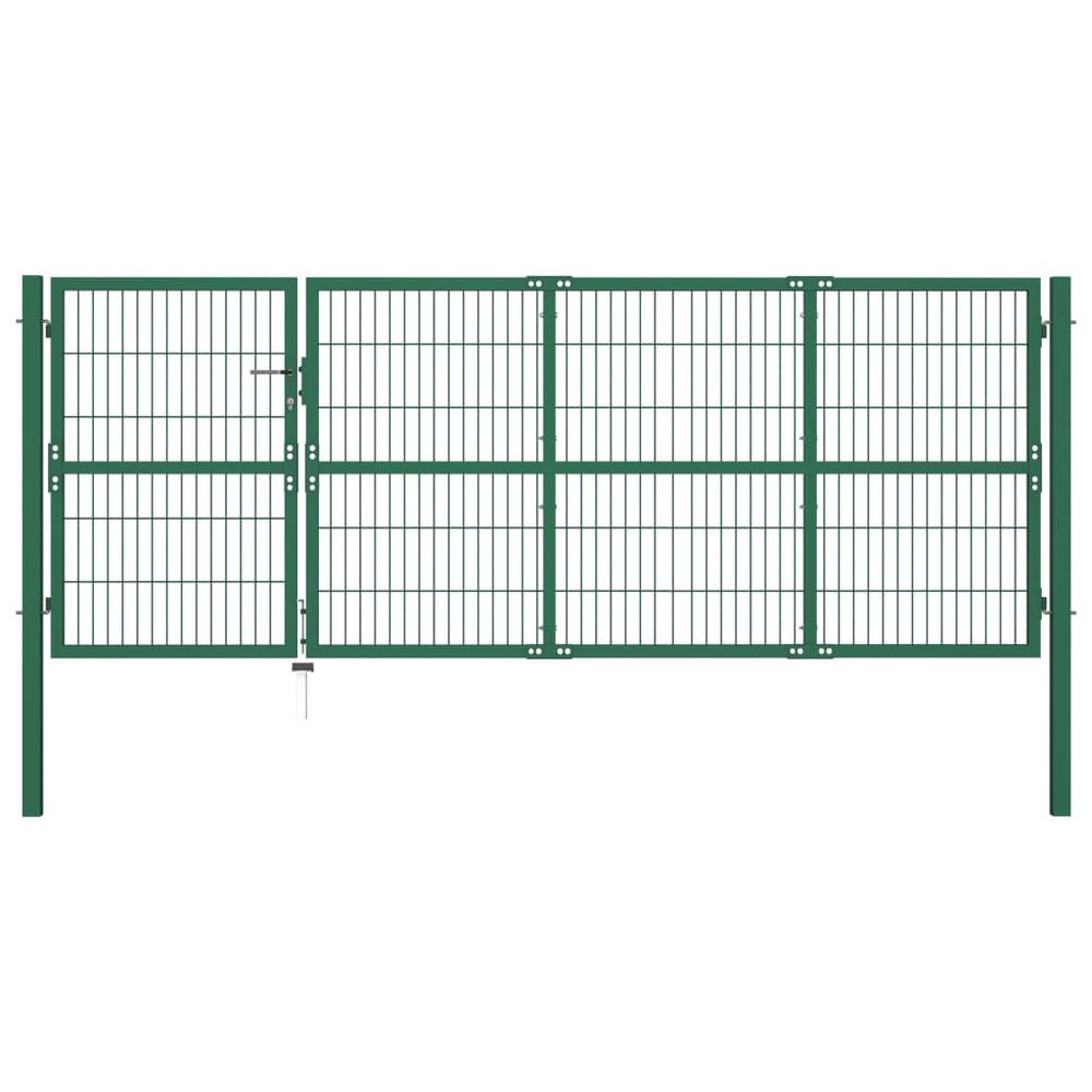 Garden Fence Gate with Posts 137.8"x47.2" Steel Green. Picture 5