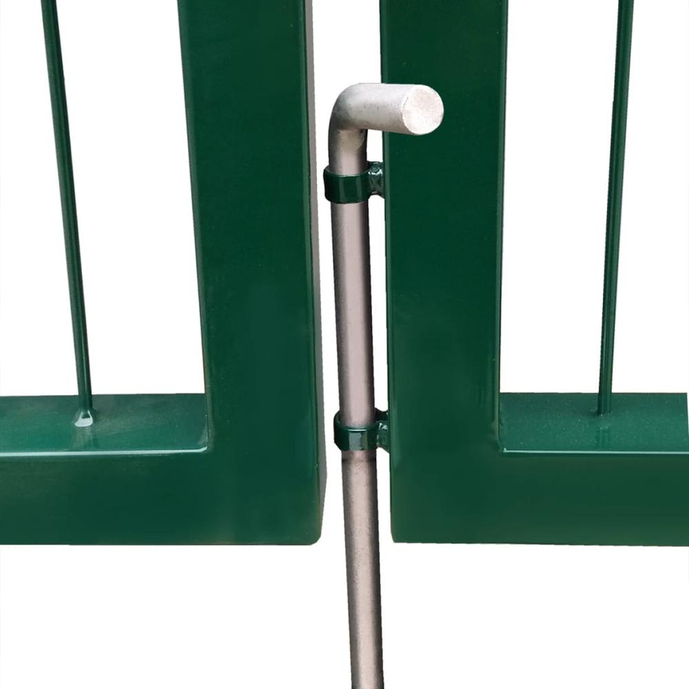 Garden Fence Gate with Posts 137.8"x47.2" Steel Green. Picture 3