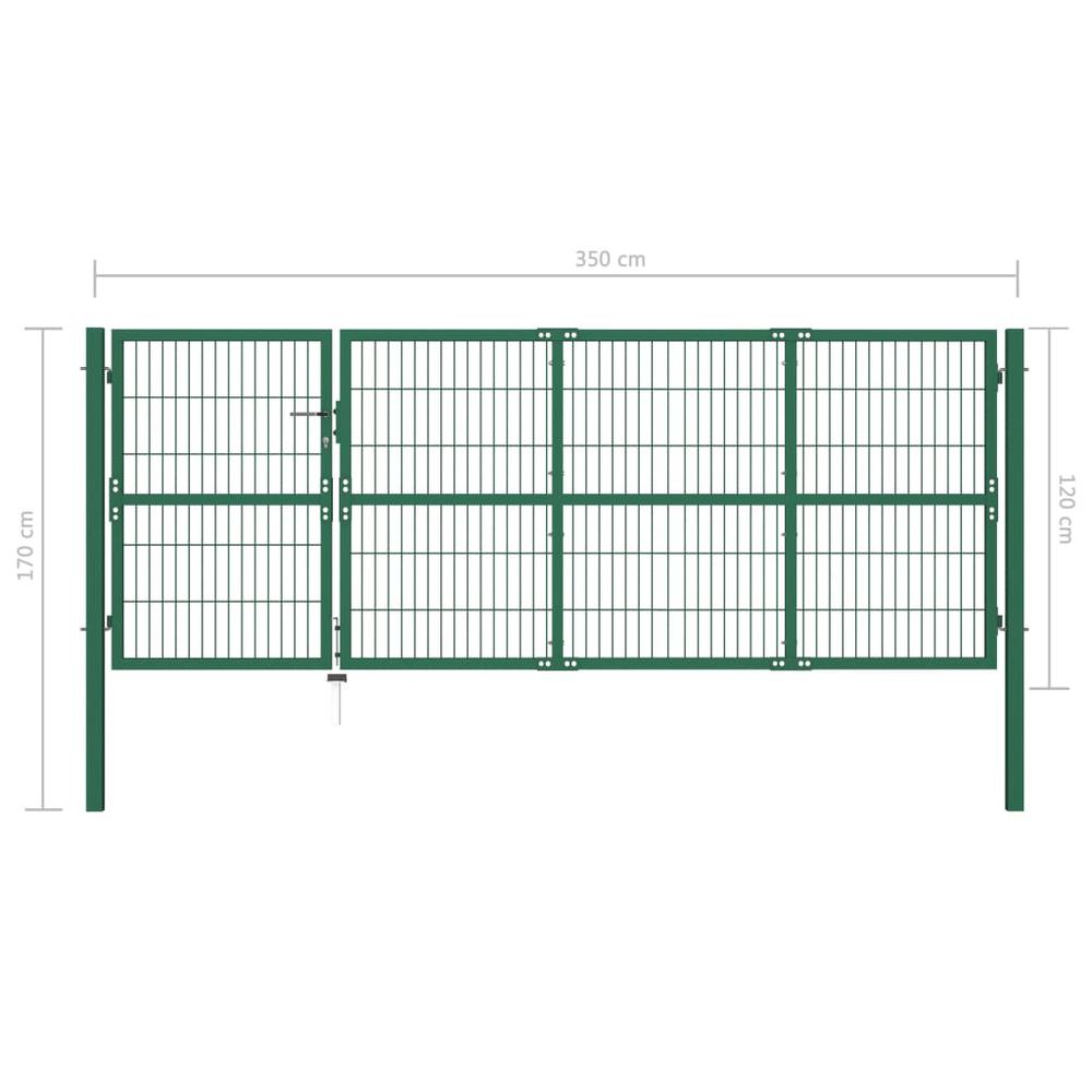 Garden Fence Gate with Posts 137.8"x47.2" Steel Green. Picture 4
