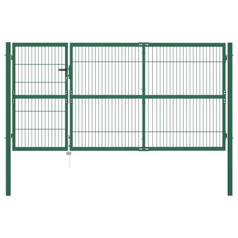 Garden Fence Gate with Posts 137.8"x55.1" Steel Green. Picture 5