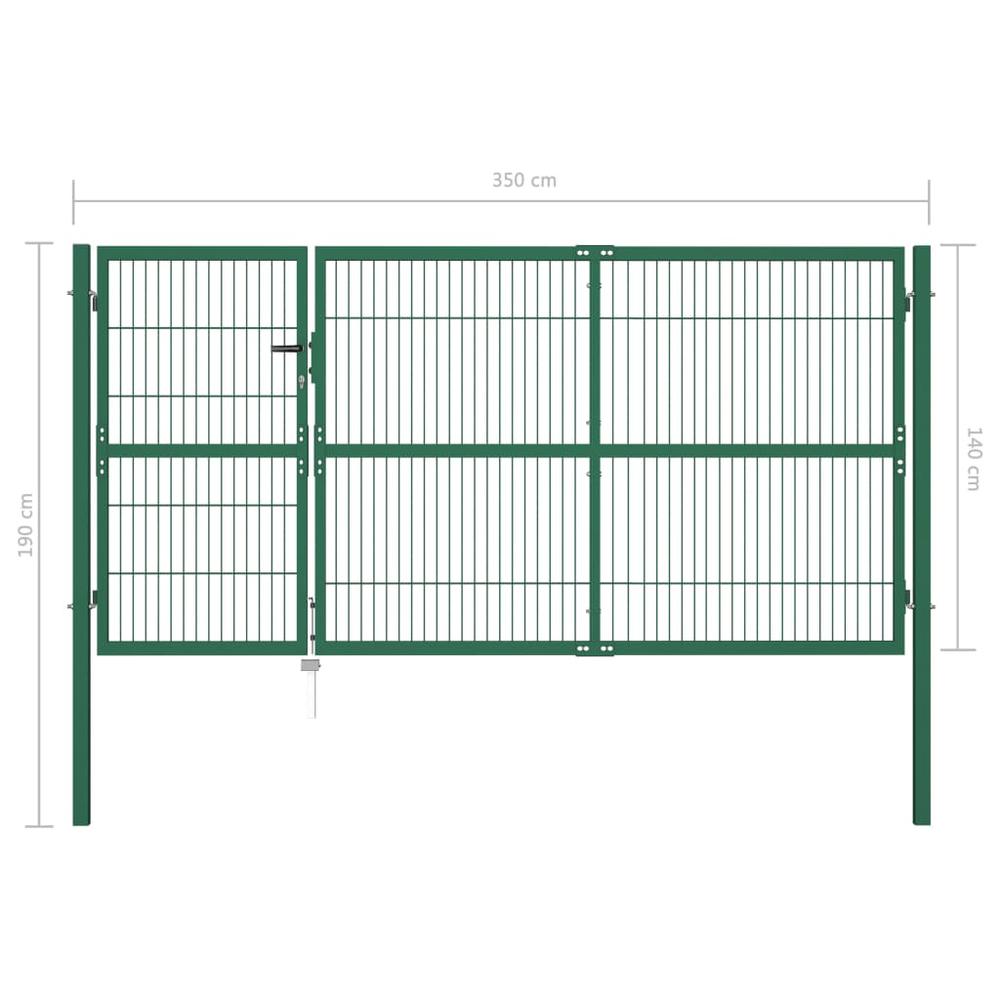 Garden Fence Gate with Posts 137.8"x55.1" Steel Green. Picture 4