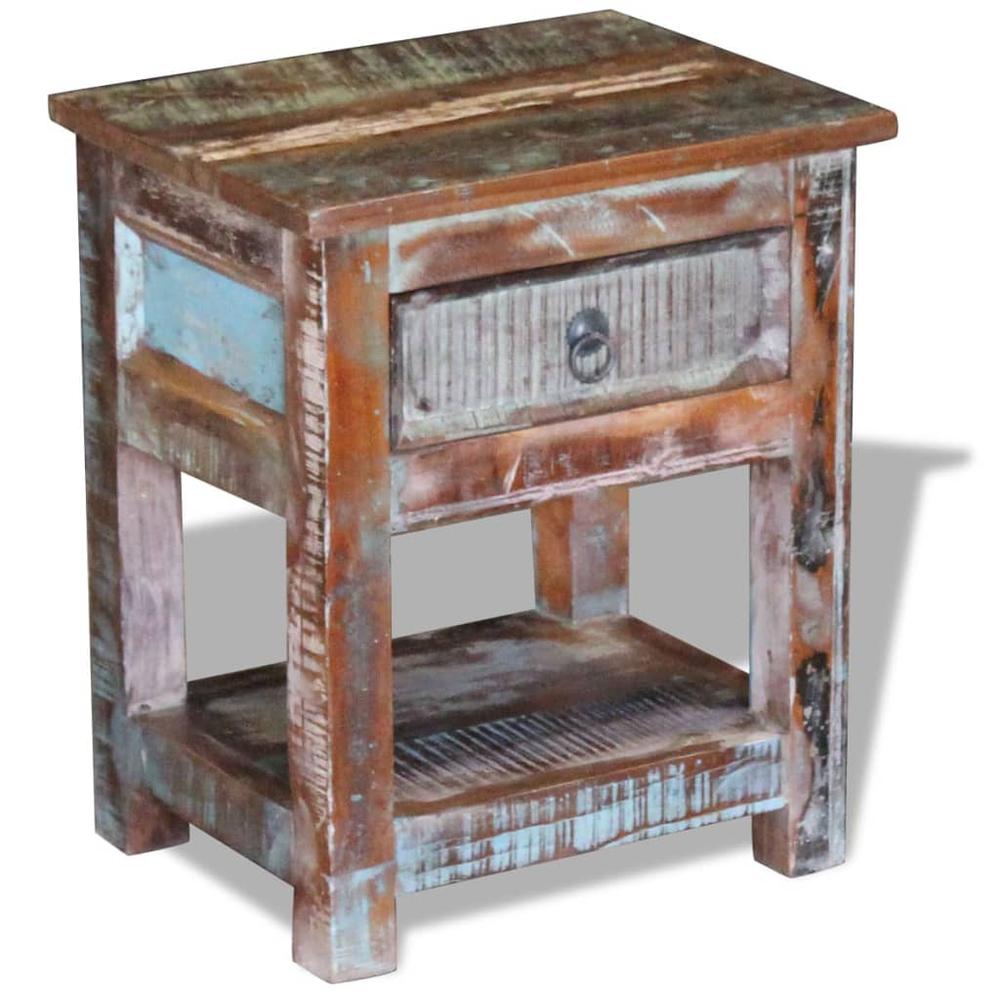 vidaXL Side Table with 1 Drawer Solid Reclaimed Wood 17"x13"x20", 243456. Picture 1
