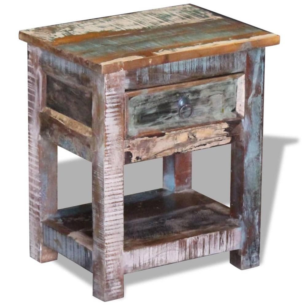 vidaXL Side Table with 1 Drawer Solid Reclaimed Wood 17"x13"x20", 243456. Picture 2