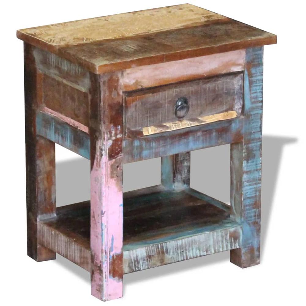 vidaXL Side Table with 1 Drawer Solid Reclaimed Wood 17"x13"x20", 243456. Picture 4