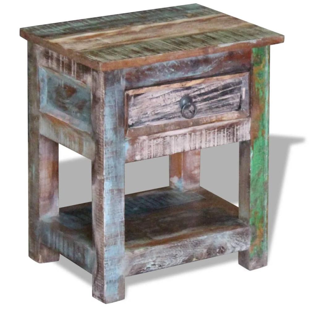 vidaXL Side Table with 1 Drawer Solid Reclaimed Wood 17"x13"x20", 243456. Picture 5