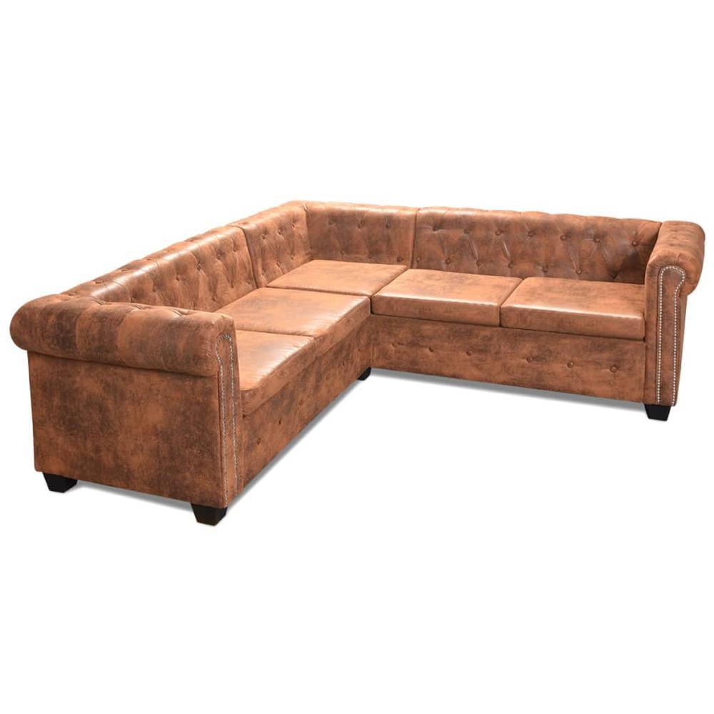 vidaXL Chesterfield Corner Sofa 5-Seater Artificial Leather Brown, 243615. Picture 2
