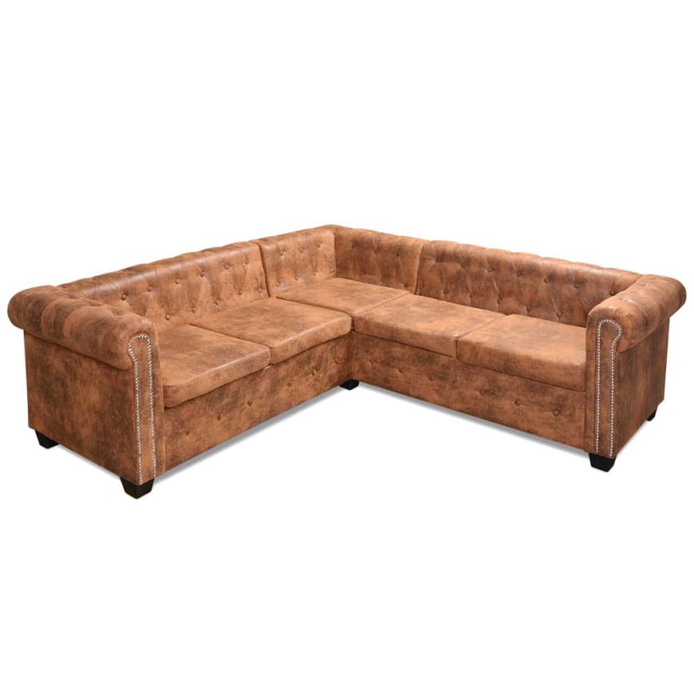 vidaXL Chesterfield Corner Sofa 5-Seater Artificial Leather Brown, 243615. Picture 3